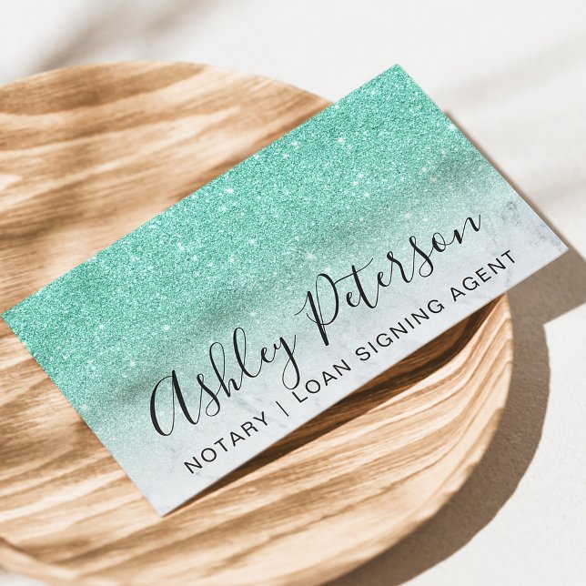 Notary elegant typography marble mint glitter business card (Creator Uploaded)