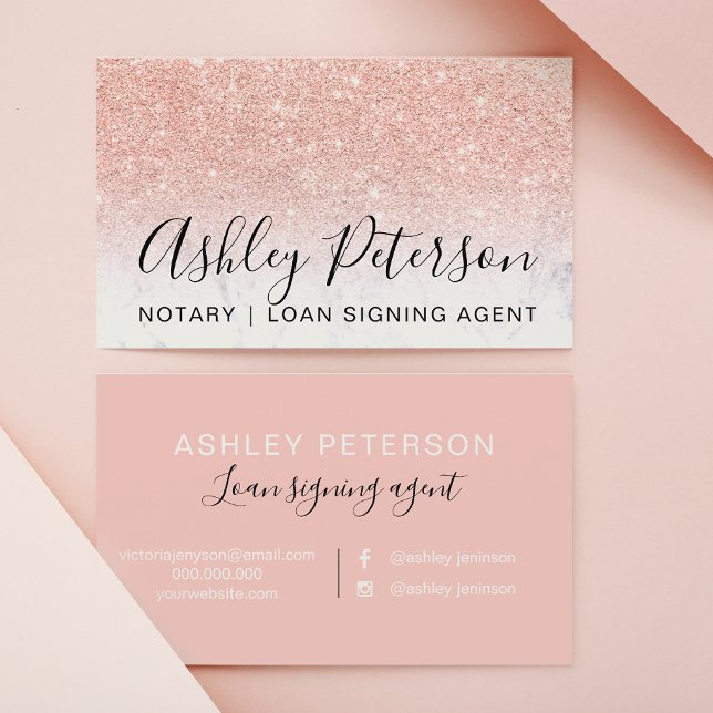 Notary elegant typography marble rose gold glitter business card (Creator Uploaded)