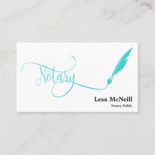 notary feather pen loan signing turquoise business card