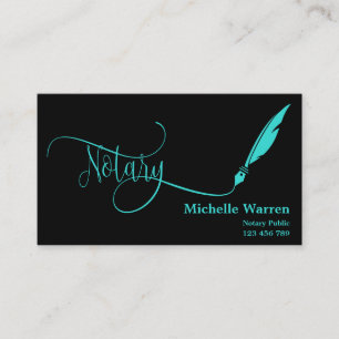 notary feather pen loan signing turquoise business card