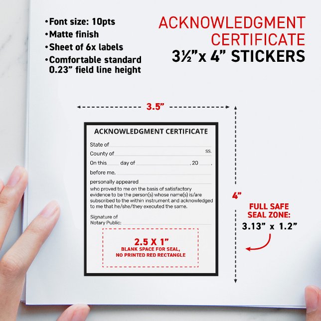 Notary Individual Acknowledgement Certificate Wine Label (Custom Notary Acknowledgment Certificate Document Correction Stickers, 10pts font size, matte finish)