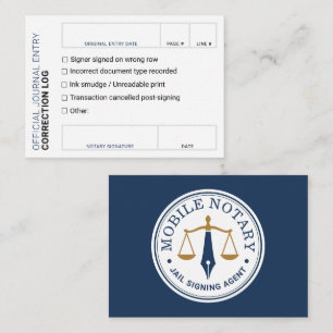 Notary Journal Error Correction Log Navy Gold Card