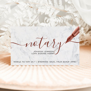 Notary loan rose gold white marble typography business card