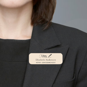 Notary loan signing agent beige script magnetic name tag