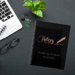 Notary loan signing agent black gold 2025 planner<br><div class="desc">A chic black background,  decorated with a feather pen.  Personalise and add a name and year(s).  Golden text: Notary</div>