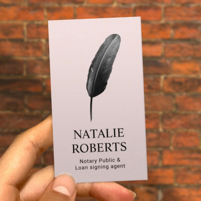 Notary Loan Signing Agent Black Quill Blush Pink Business Card (Creator Uploaded)