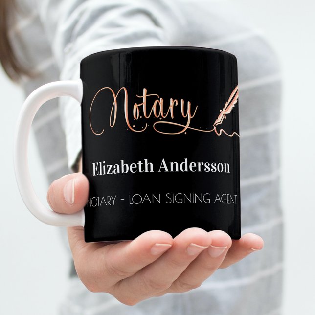 Notary loan signing agent black rose gold coffee mug (Creator Uploaded)