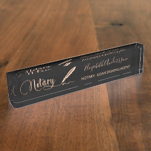 Notary loan signing agent black rose gold nameplate