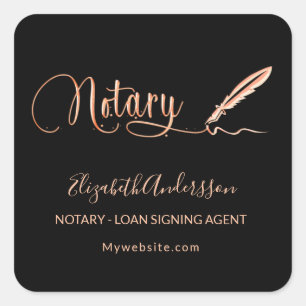Notary loan signing agent black rose gold square sticker