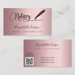 Notary loan signing agent blush pink QR code Business Card