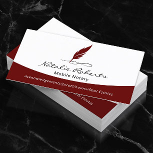 Notary Loan Signing Agent Custom Quill Logo Plain Business Card