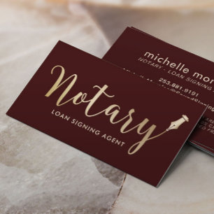 Notary Loan Signing Agent Dark Red & Gold Business Card