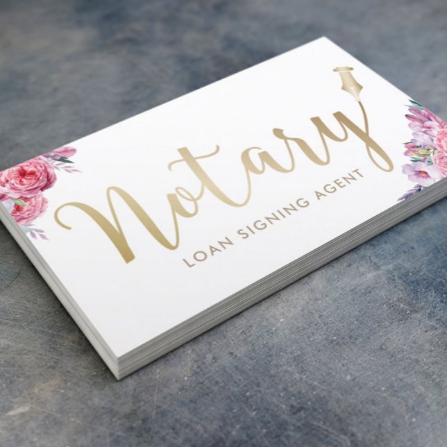 Notary - Loan Signing Agent Elegant Floral Business Card (Creator Uploaded)