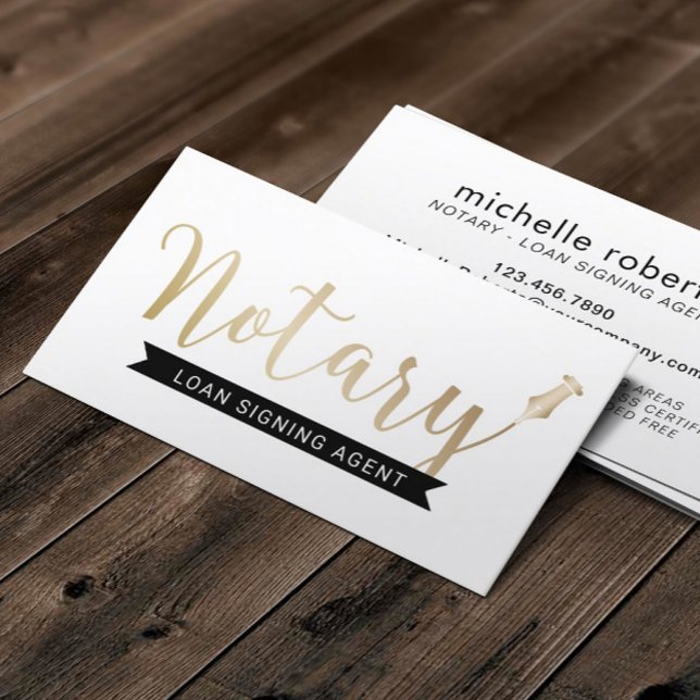 Notary Loan Signing Agent Elegant Gold Script Business Card (Creator Uploaded)