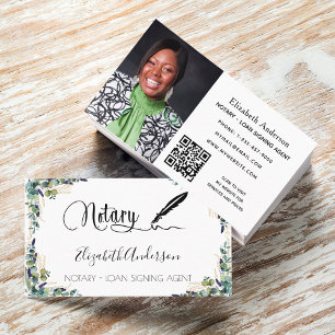 Notary loan signing agent eucalyptus photo QR code Business Card
