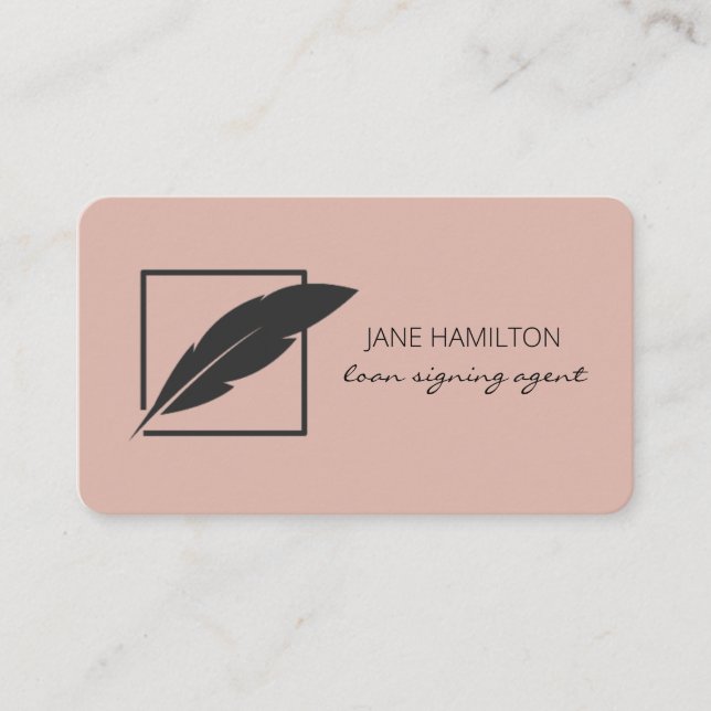 Notary Loan Signing Agent Feather Logo Business Card (Front)