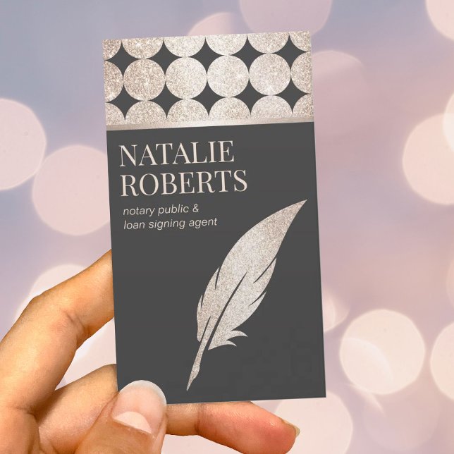 Notary Loan Signing Agent Geometric Gold Quill Pen Business Card (Creator Uploaded)