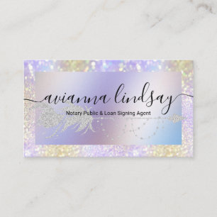 Notary Loan Signing Agent Glitter Hologram Business Card