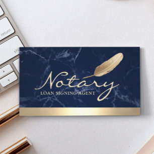 Notary Loan Signing Agent Gold Border Blue Marble Business Card