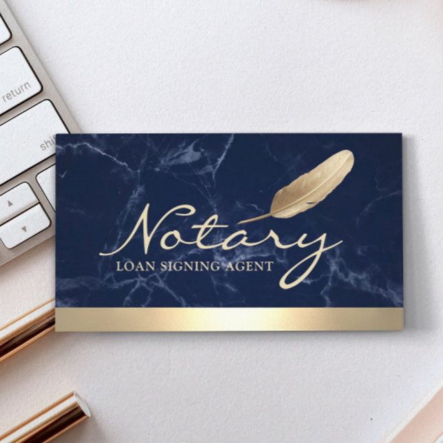 Notary Loan Signing Agent Gold Border Blue Marble Business Card (Creator Uploaded)
