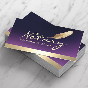 Notary Loan Signing Agent Gold Border Deep Purple Business Card