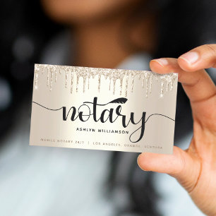 Notary Loan Signing Agent Gold Glitter Drip Script Business Card