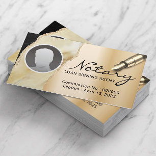 Notary Loan Signing Agent Gold Marble Agate Photo Business Card