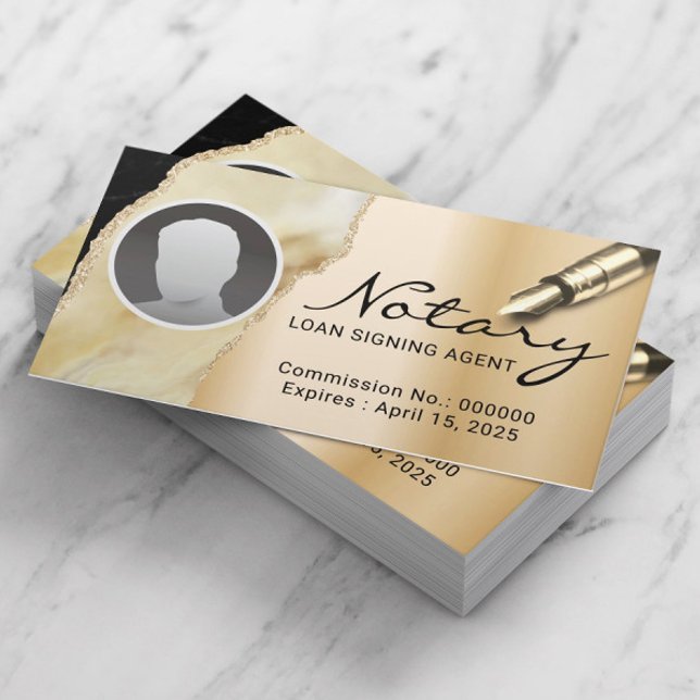 Notary Loan Signing Agent Gold Marble Agate Photo Business Card (Creator Uploaded)