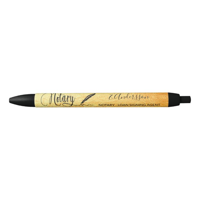 Notary loan signing agent gold metallic black ink pen (Front)
