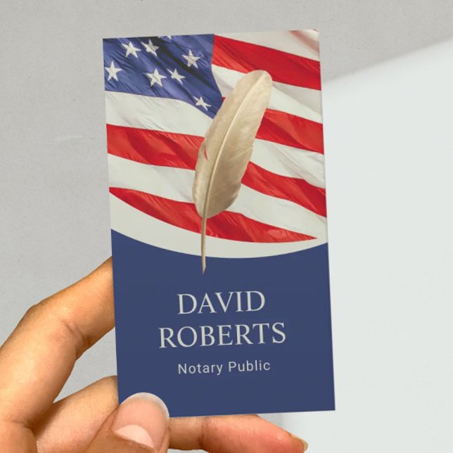 Notary Loan Signing Agent Gold Quill Pen Patriotic Business Card (Creator Uploaded)