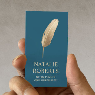 Notary Loan Signing Agent Gold Quill Pen Teal Business Card