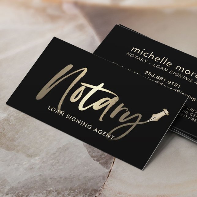 Notary Loan Signing Agent Gold Typography Business Card (Creator Uploaded)