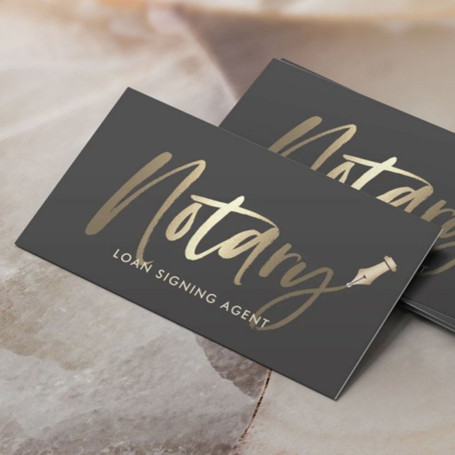 Notary Loan Signing Agent Gold Typography Grey Business Card (Creator Uploaded)