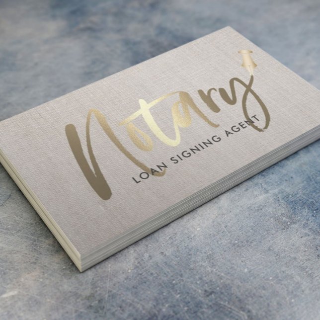 Notary Loan Signing Agent Gold Typography Linen Business Card (Creator Uploaded)