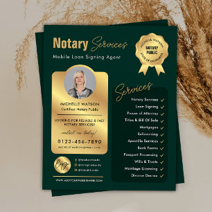 Notary Loan Signing Agent Green & Gold Logo Photo Flyer