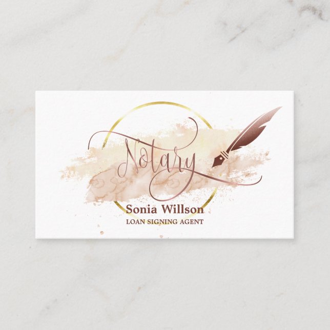 Notary Loan Signing Agent Modern Blush Pink Art Business Card (Front)
