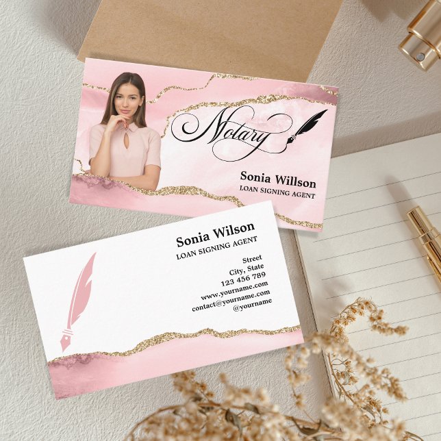 Notary Loan Signing Agent Modern Blush Pink Photo Business Card (Creator Uploaded)