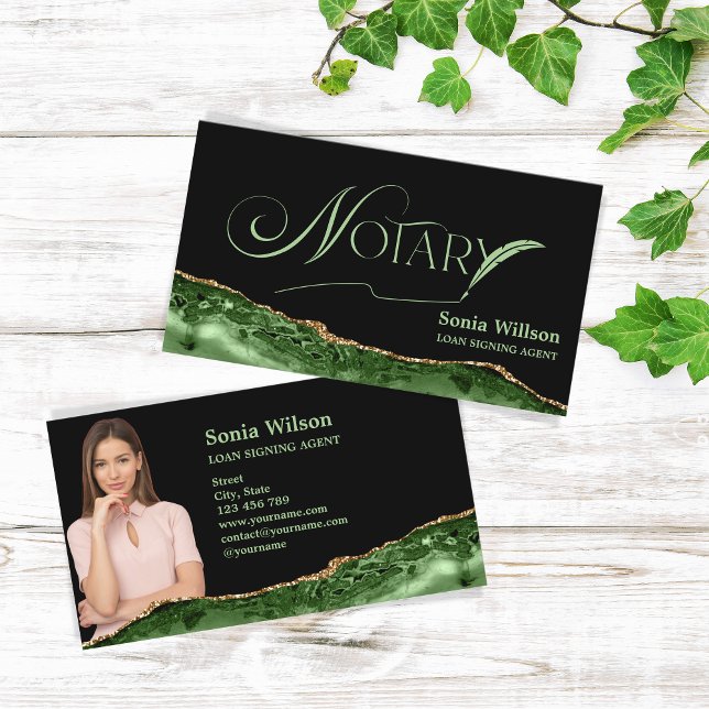 Notary Loan Signing Agent Modern Emerald Green  Bu Business Card (Creator Uploaded)