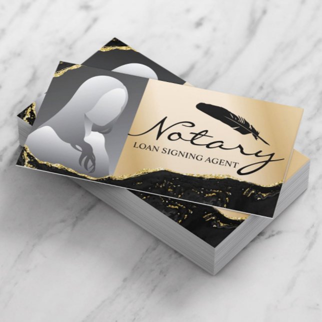 Notary Loan Signing Agent Modern Gold Agate Photo  Business Card (Creator Uploaded)
