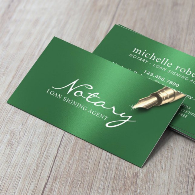 Notary Loan Signing Agent Modern Green Foil Business Card (Creator Uploaded)