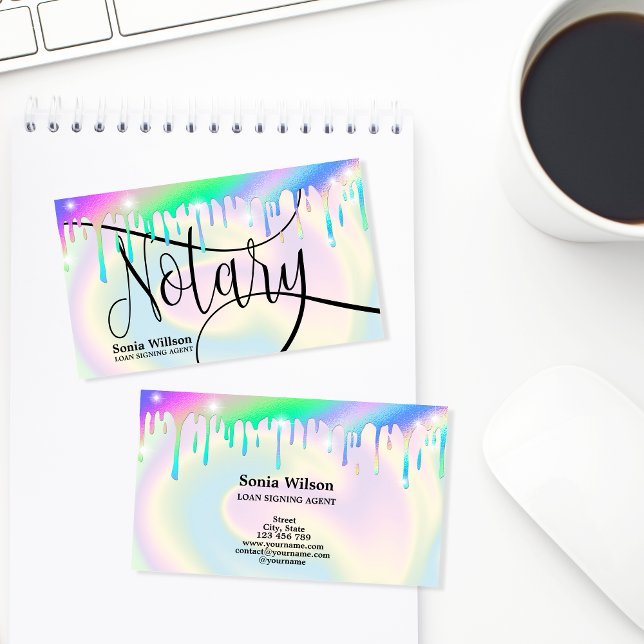 Notary Loan Signing Agent Modern Holographic Foil Business Card (Creator Uploaded)