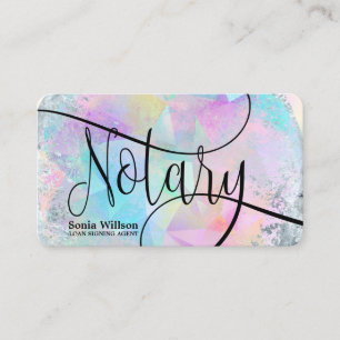 Notary Loan Signing Agent Modern Holographic Opal Business Card