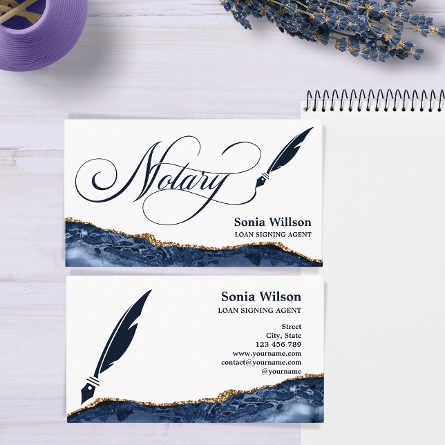Notary Loan Signing Agent Modern Navy Agate  Business Card (Creator Uploaded)