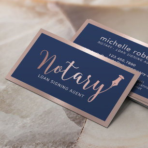 Notary Loan Signing Agent Modern Navy & Rose Gold Business Card
