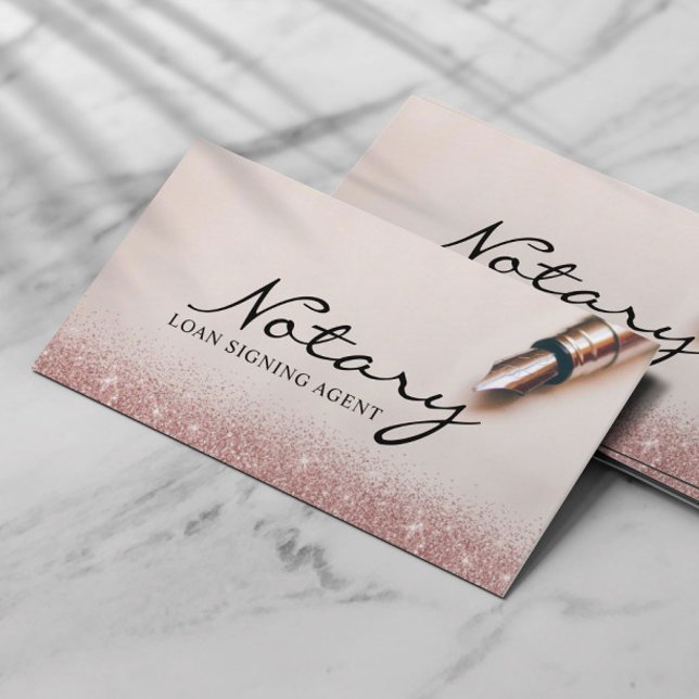 Notary Loan Signing Agent Modern Rose Gold Glitter Business Card (Creator Uploaded)