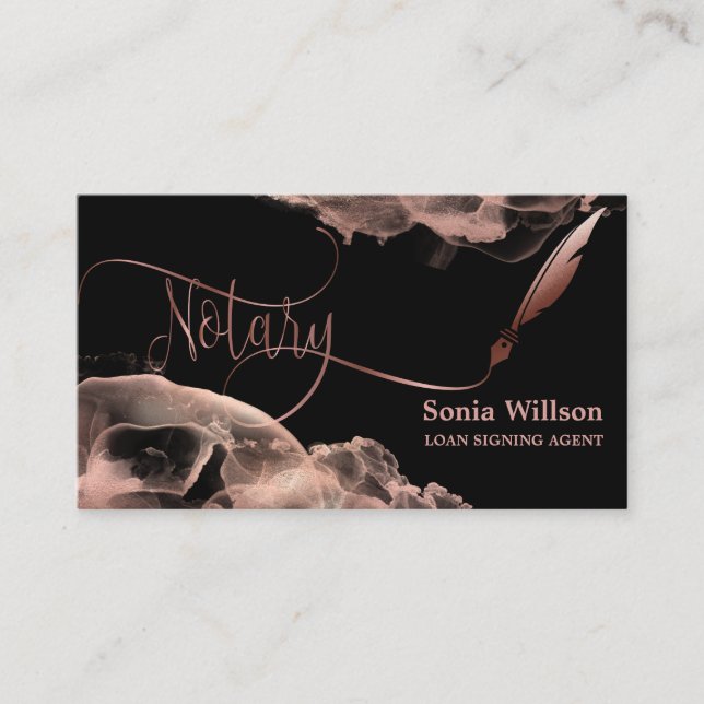 Notary Loan Signing Agent Modern Rose Gold ink Business Card (Front)