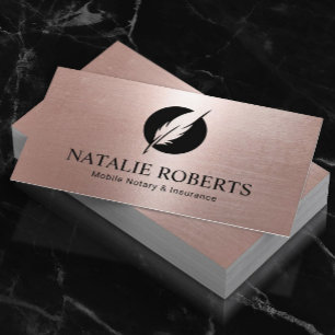 Notary Loan Signing Agent Modern Rose Gold Quill Business Card