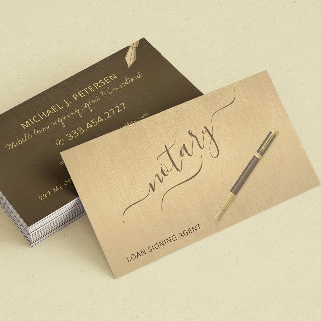 Notary loan signing agent modern typography gold business card (Creator Uploaded)