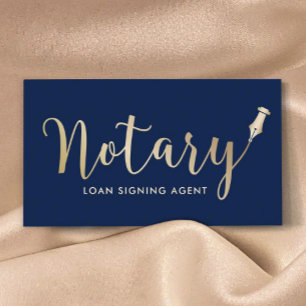 Notary Loan Signing Agent Navy Blue & Gold Business Card