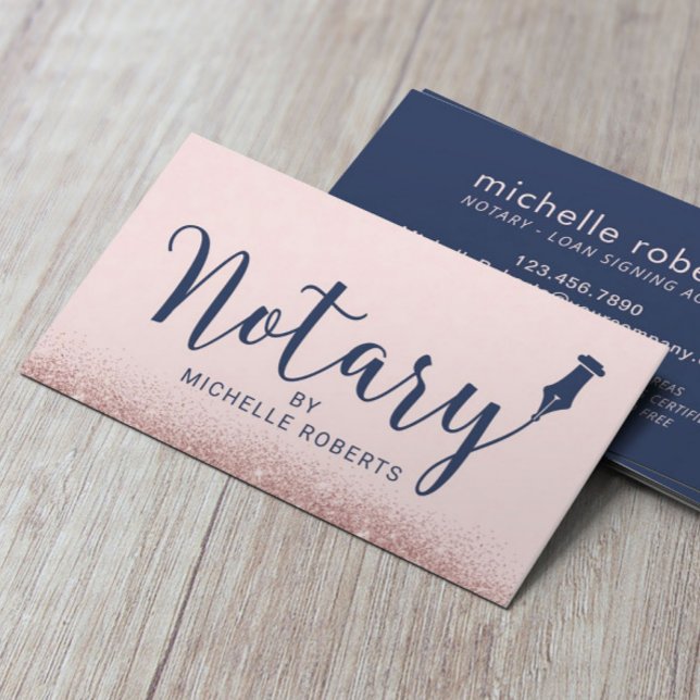 Notary Loan Signing Agent Navy & Blush Rose Gold Business Card (Creator Uploaded)